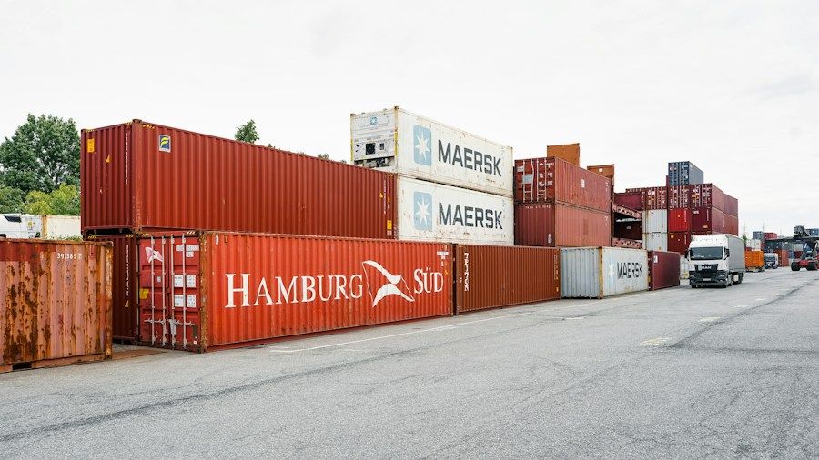 40-foot shipping containers in a container yard